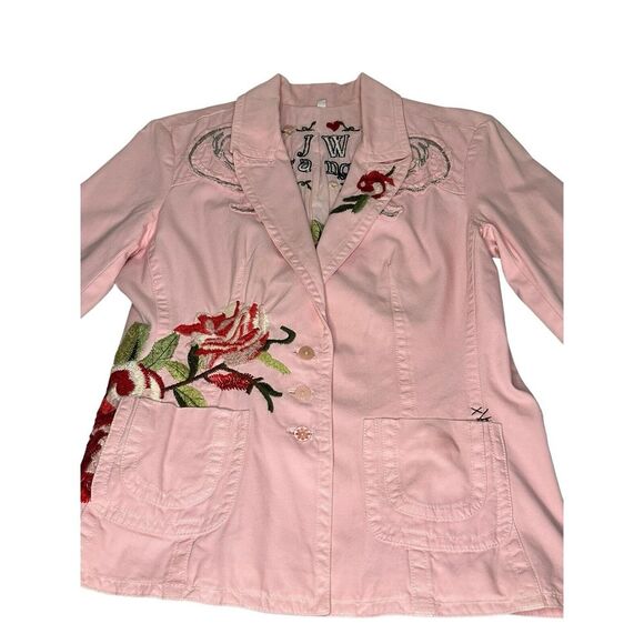 Johnny Was Blazer Jacket Womens M Pink  Floral Roses Embroidered JW Coat Medium - Picture 9 of 16